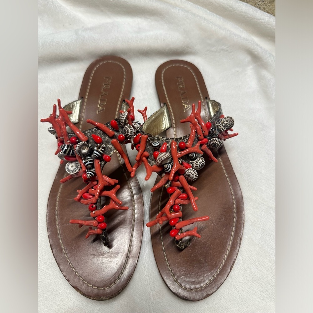 Prada Python coral sandals